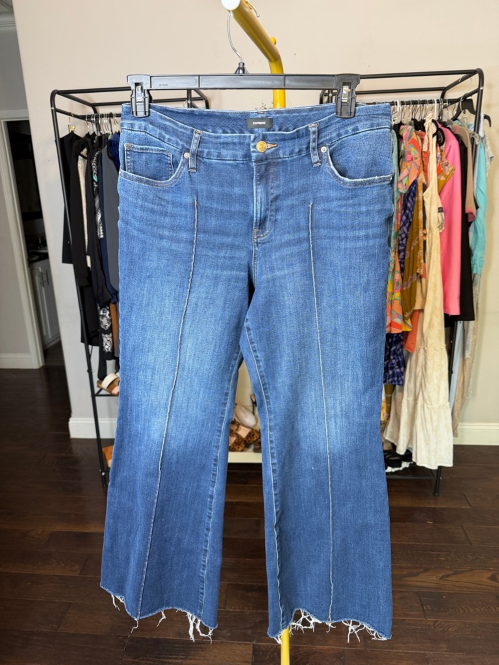 Express Raw-Hem‎ Wide Leg Jeans in Medium Blue
